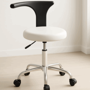 Taburete clínico - Silla, patas metálicas. Blanco